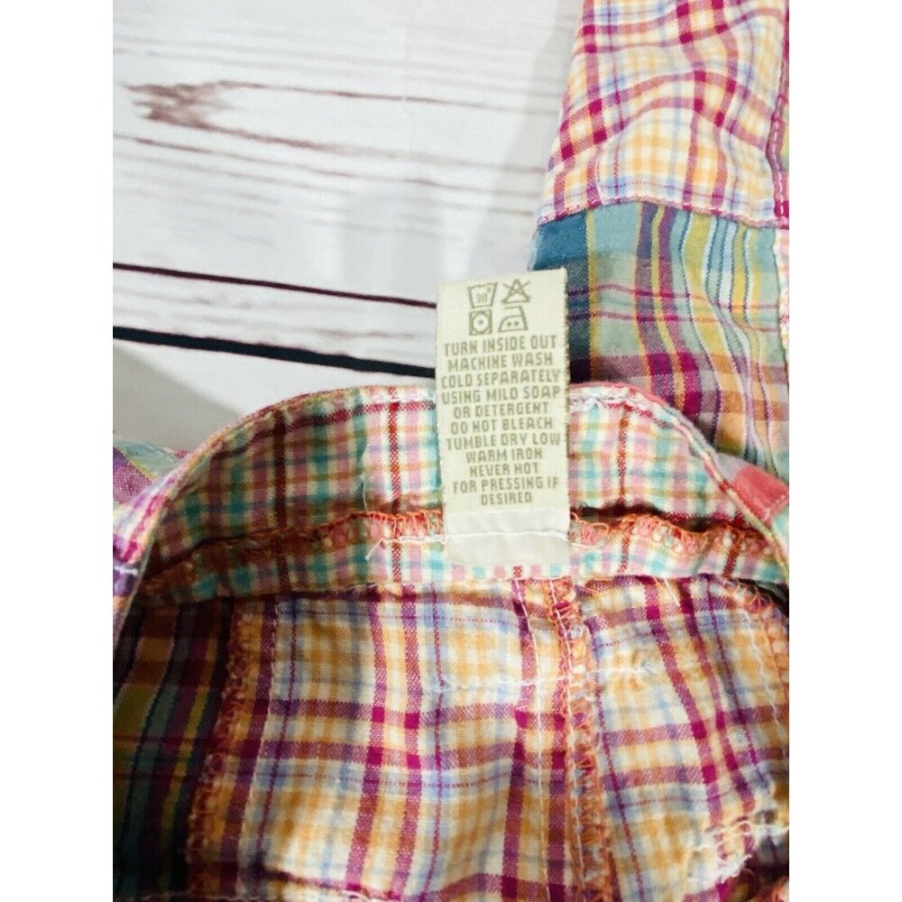 Zoo Plaid Shorts Womens Sz 0 Flat Front 11” Inseam Longer Pink Tan Rolled Cuff - Picture 8 of 10